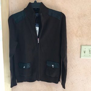 Brown with faux leather trim Chaps sweater